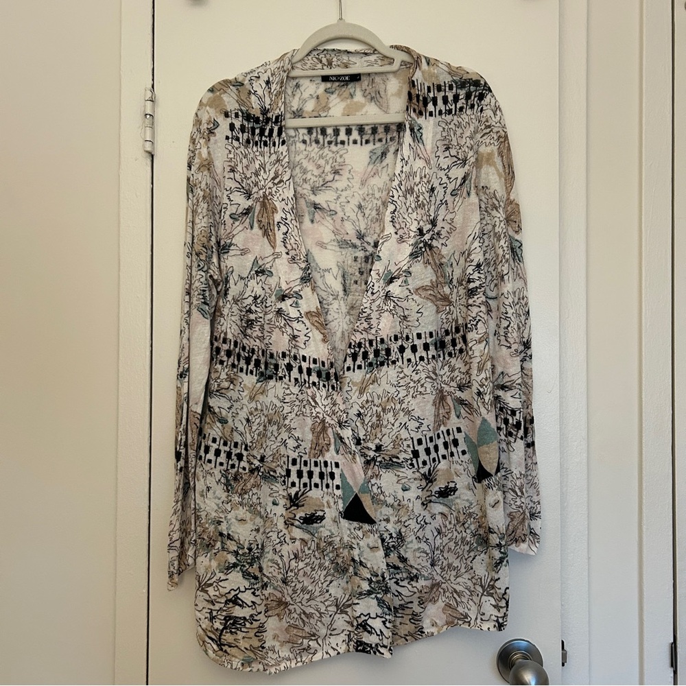 Nic + Zoe Lightweight Flyaway Cardigan Sweater Top in Multicolor Design (Size L)